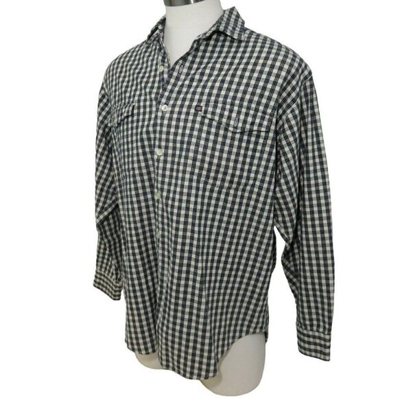 Vintage Ralph Lauren Polo Jeans Co L Black White Plaid Heavy Cotton Twill Shirt - Picture 6 of 10